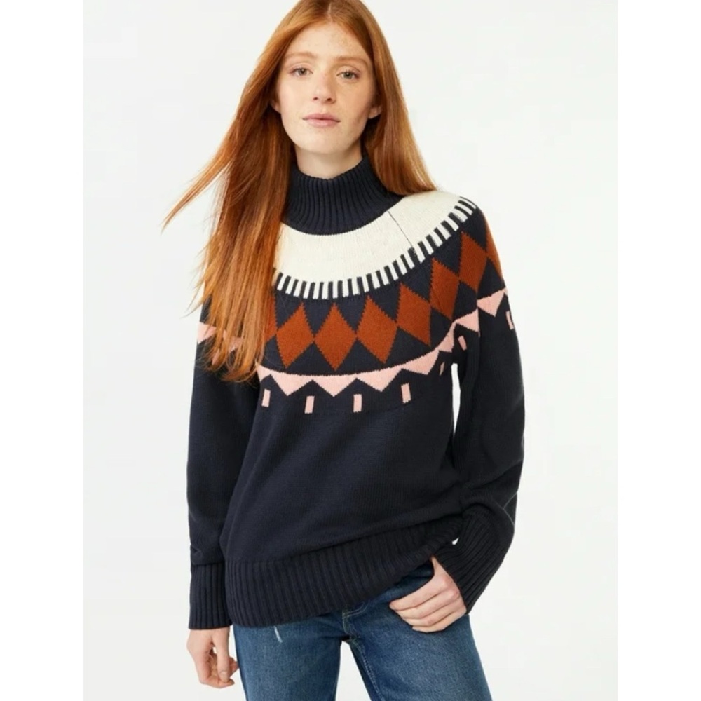Women's Black and Brown Turtleneck Sweater